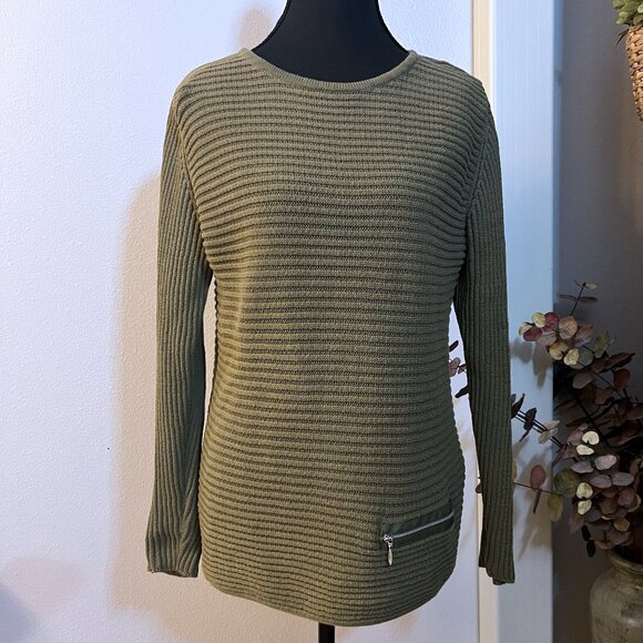 Organic Cotton Green Sweater with Zipper Detail - Picture 1 of 3